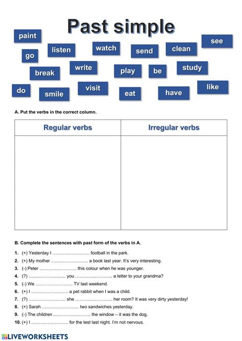 Simple Past Tense Regular And Irregular Verbs Worksheet B