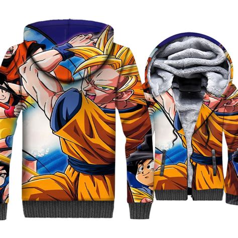 2018 Japanese Anime Men Thick Sweatshirts Dragon Ball Super Saiyan Jackets Coats Wool Liner