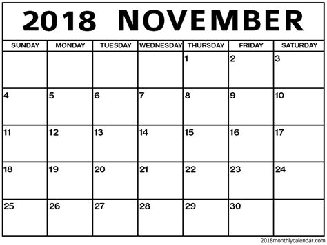 This Is A Blank 2018 November Calendar Calendar Printables