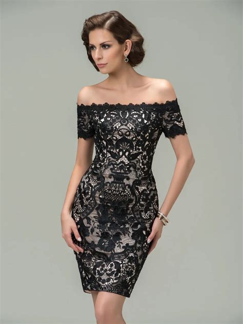 Hot Trendy Short Black Lace Cocktail Dresses Sexy Off The Shoulder Skinny Nightclubs Dresses