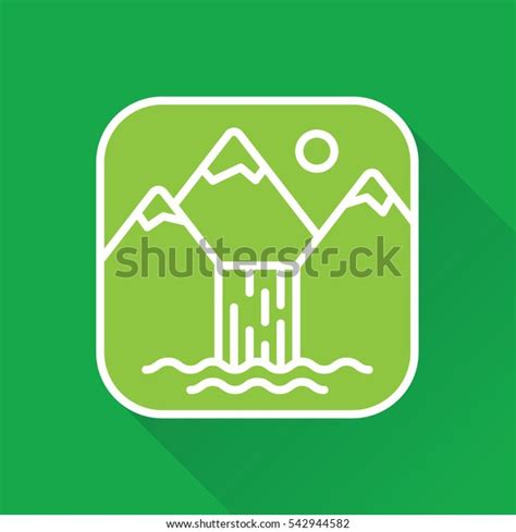 Mountain Waterfall Flat Design Icon Stock Vector Royalty Free