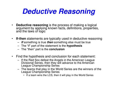 He inductive method and the deductive method are two approaches opposed to investigation. PPT - Deductive Reasoning PowerPoint Presentation, free ...