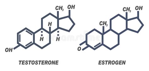 Testosterone And Oestrogen Molecula Structure Blue And Pink Line Icon Isolated On White