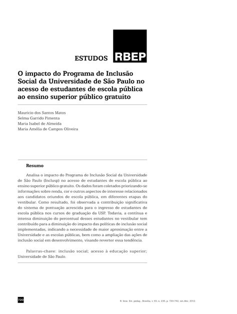 Pdf The Impact Of The Social Inclusion Program Of The University Of São Paulo On The Access Of
