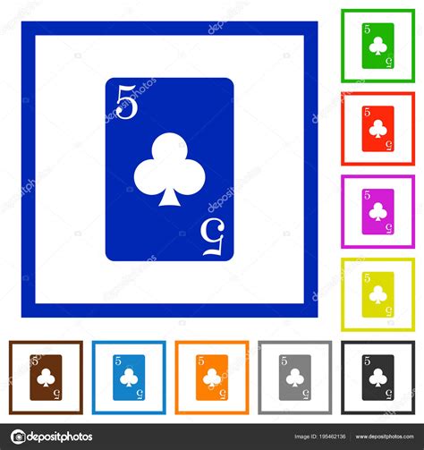 Five Of Clubs Card Flat Framed Icons Stock Vector Image By
