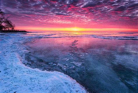 Sunset Winter Lake Ice Cold Wallpapers Hd Desktop And Mobile