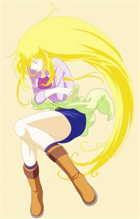 An Anime Character With Long Blonde Hair And Boots Sitting On Her Knees