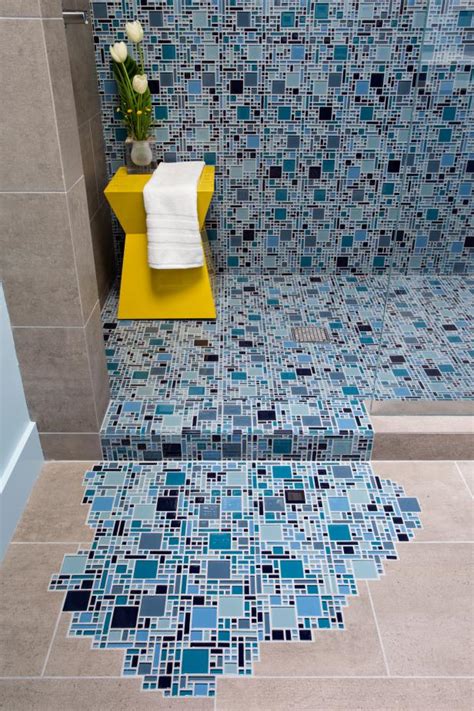 And with mosaic tile you can really get imaginative. Blue Glass Mosaic Tile With Puddling Effect on Floor | HGTV