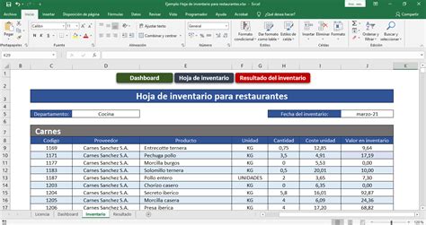 Control De Inventario Para Restaurantes Plantilla Excel