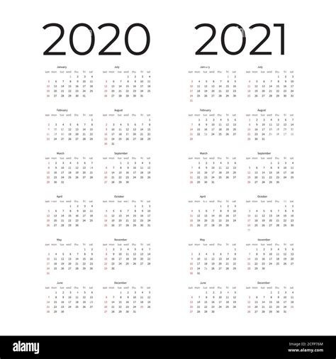 Conjunto De Plantillas De Calendario Para 2020 2021 Años La Semana Comienza El Lunes