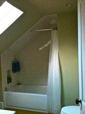 Shower curtain rod for sloped ceiling. Help, I don't know how to do a shower curtain on my attic ...