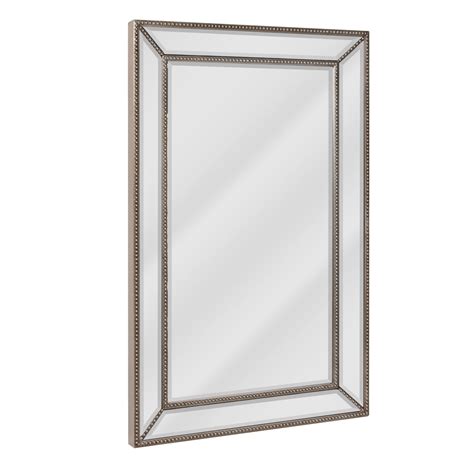 Head West Champagne Silver Beaded Glass Rectangular Framed Beveled Accent Wall Vanity Mirror