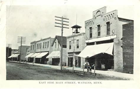 Vintage Postcard East Side Of Main Street Watkins Mn Meat Market Meeker