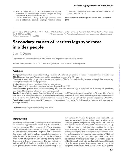 Pdf Secondary Causes Of Restless Legs Syndrome In Older People