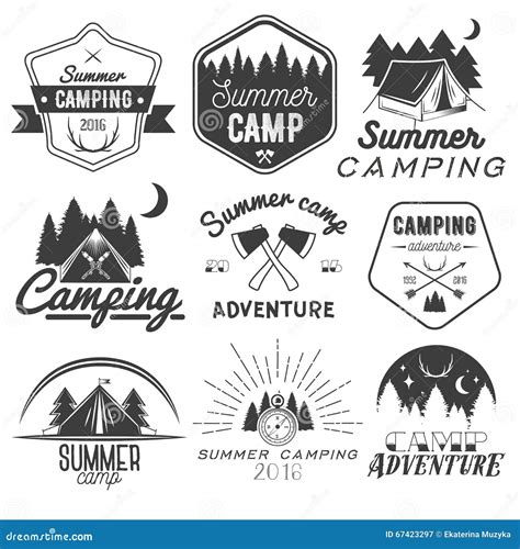 vector set of camping labels in vintage style design elements isolated on white background