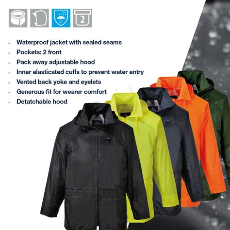 Portwest Us440 Classic Waterproof Rain Jacket Wth Pack Away Hood