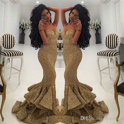 luxurious mermaid long straps gold sequins prom dress with side slit on luulla