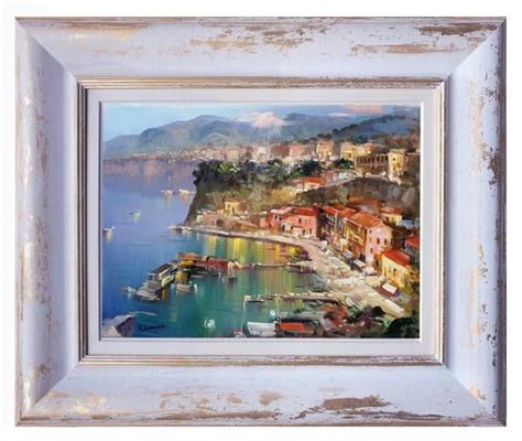 Sorrento By Night Painting Italian Sea View Coast Original Oil Canvas