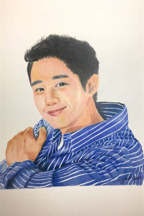 A process video of Jung Hae In drawing in colored pencil Portrait