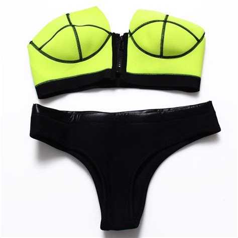 Neoprene Swimwear Bandeau Zip Bikinis Sexy Women New Summer Sexy