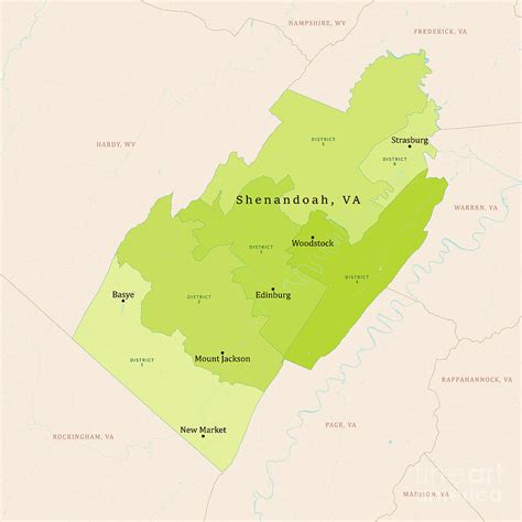 Va Shenandoah County Vector Map Green Digital Art By Frank Ramspott