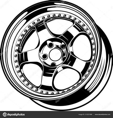 Car Wheel Rim Vector Silhouette Icon Logo Monochrome Color Black ⬇