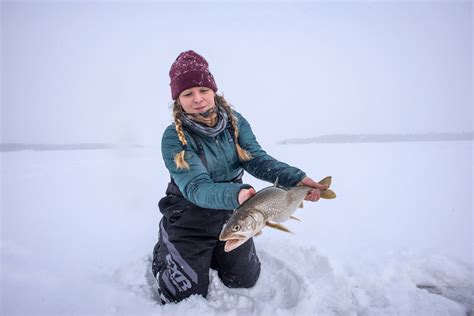 Ice Fishing For Lake Trout Sunset Country Ontario Canada