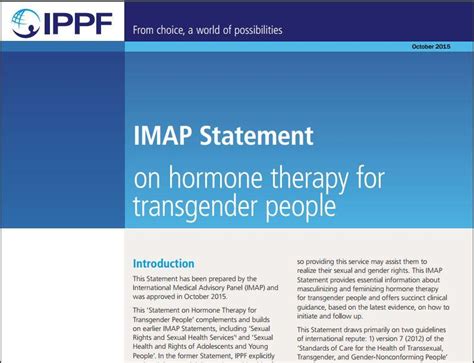 Imap Statement On Hormone Therapy For Transgender People Ippf