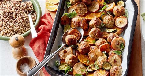 Drizzle with 1 teaspoon of olive oil and rub to cover the meat. Apple, pumpkin and pork meatball tray bake