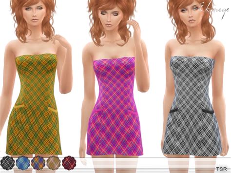 Plaid Strapless Mini Dress By Ekinege At Tsr Sims 4 Updates