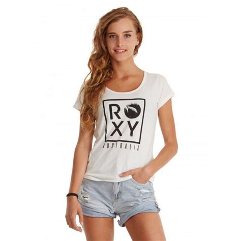 White Womens Roxy T Shirts Destination Tee Box Marshmallow Navigate Fp