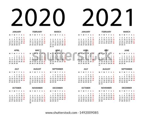 Calendar 2020 2021 Year Vector Illustration Stock Vector Royalty Free