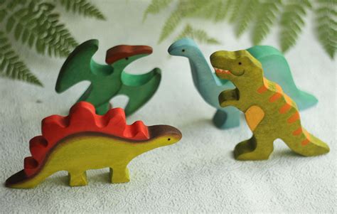 Wooden Dinosaurs Toy Set 6 Items Animal Toys Waldorf Wooden Etsy