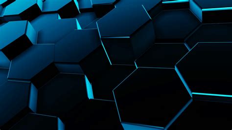 4k Futuristic Surface Neon Blue Light Hexagon Pattern