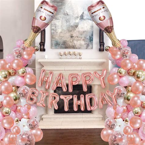 Buy Rose Gold Champagne Bottle Balloon Garland Arch Kit With Rose Gold Happy Birthday Banner