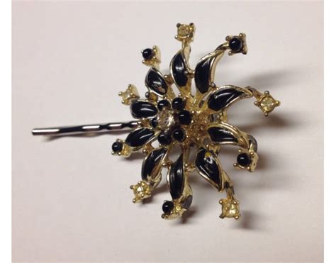 Black And Gold Flower Hair Pin Aftcra