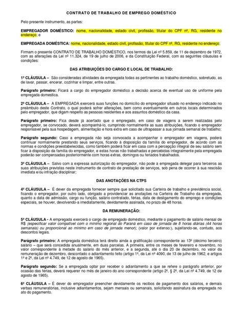 Modelo De Contrato De Trabalho Pdf Banco De Horas Empregados