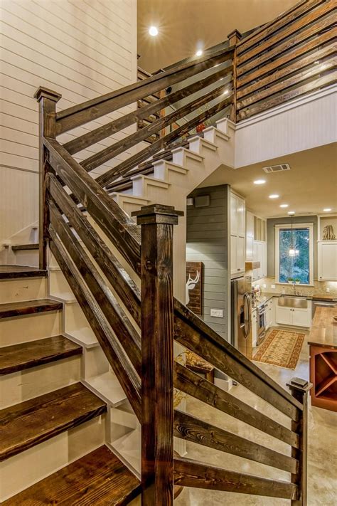 We finally stained our stair rails and banisters!! Blue Contemporary Country Farmhouse With Reclaimed Wood ...