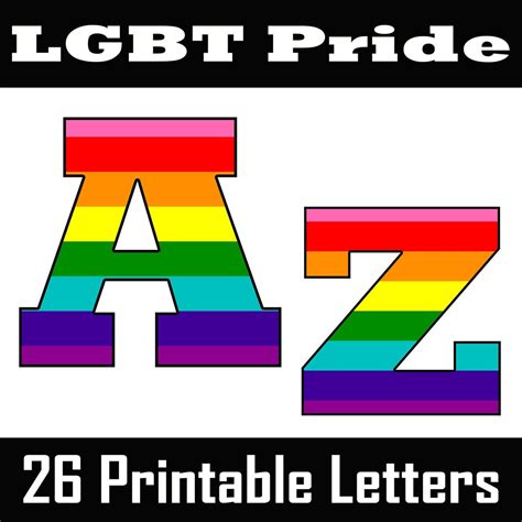 lgbt pride alphabet letters 26 printable digital letters uppercase letters diy banners instant