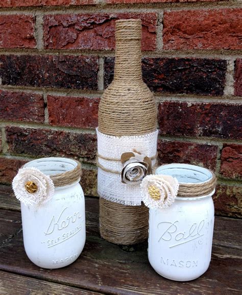 Shabby Chic Upcycled Mason Jars And Jute Vase Home By Arestfulhome
