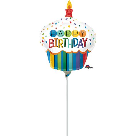 Happy Birthday Rainbow Cupcake Mini Foil Balloon On Stick