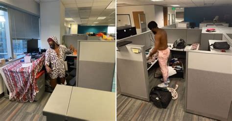 Employee Moves Into His Office Cubicle In Protest Of Low Wages Homing From Work Honey