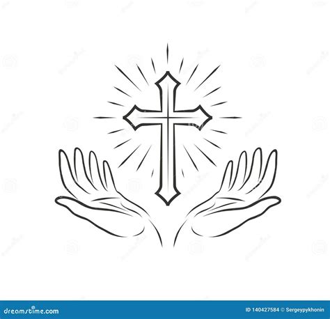 Hands With Cross And Sunburst Christian Logo Vector Cartoondealer