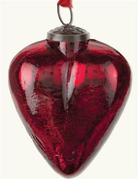Enduring Red Heart Crackle Glass Ornament Old World Valentine 4 X 2 Glass Ornaments Red