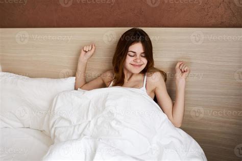 Woman Woke Up In Bed Under The Covers Sipping Model Emotions Morning