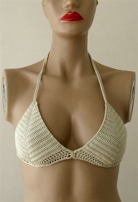 Beige Crochet Bikini Full Lined Crochet Swimsuit Crochet Swimwear