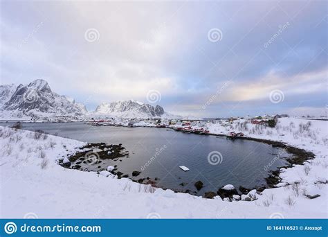 Beautiful Village Of Reine In Lofoten Islands Norway Snow Covered