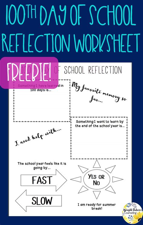 100th Day Of School Reflection Freebie School Reflection 100 Days
