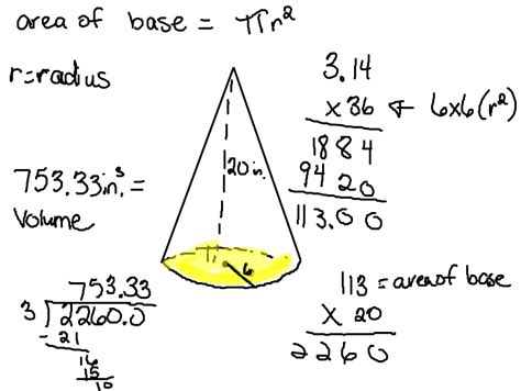 The formula for the volume of a cone is v=1/3hπr². Mrs. Swickey's Class Blog: May 2010