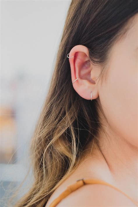 Helix Piercing Cartilage Hoop Earring Thin Small Hoop Etsy